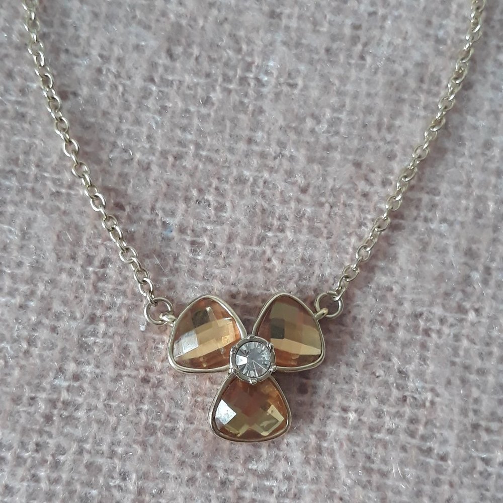 Anne Klein Necklace with 3-Petal Flower Pendant, Gold Tone Chain